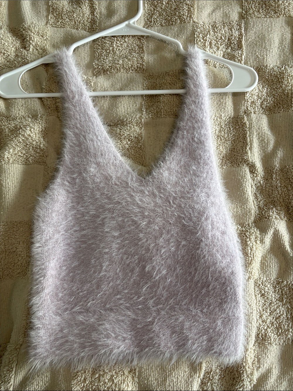 Wild Honey Pale Lavender Fuzzy V-Neck Tank Top
